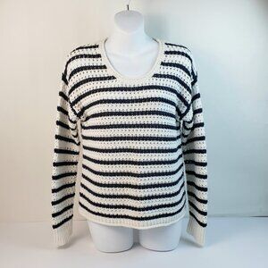 Madewell XXS Sweater Open Knit White/Deep Navy Blue Stripes Women XXSmall